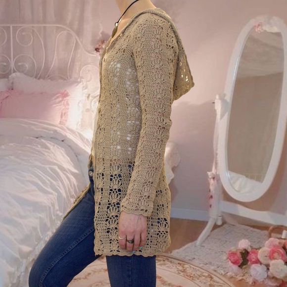 Vintage y2k boho crochet hooded cardigan - Picture 8 of 16